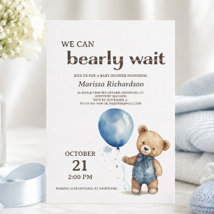 Blue Teddy Bear Boy Baby Shower Invitation
