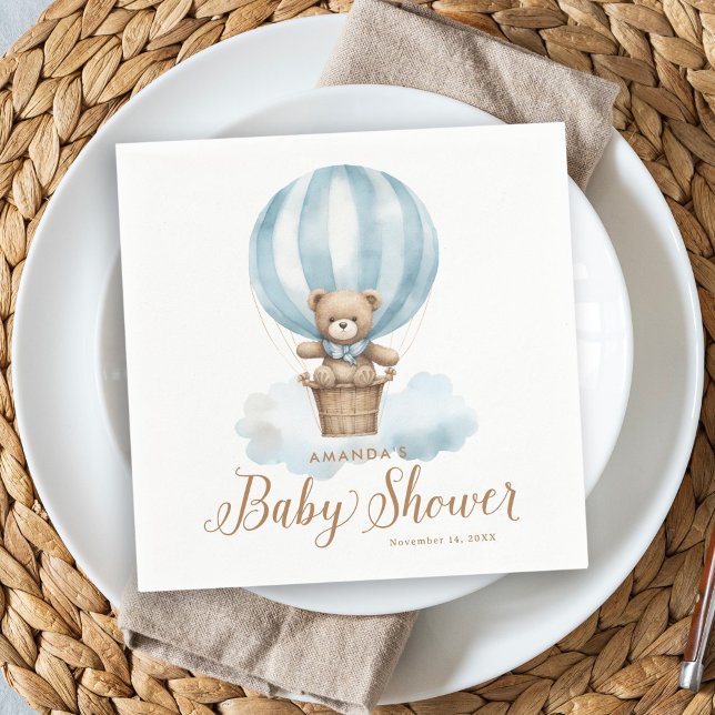 Blue Teddy Bear Boy Baby Shower  Napkin (Creator Uploaded)