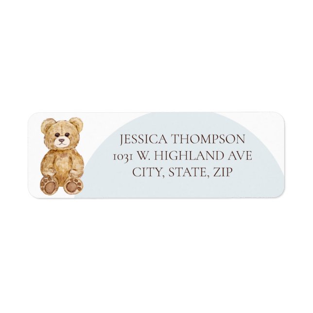 Blue Teddy Bear Boy Baby Shower Return Address  (Front)