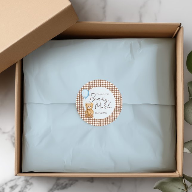 Blue Teddy Bear Boy Baby Shower Thank You  Classic Round Sticker (Creator Uploaded)