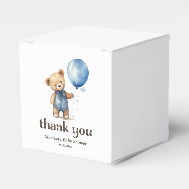 Blue Teddy Bear Boy Baby Shower Thank You Favour Box (Front Side)