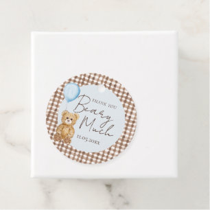 Blue Teddy Bear Boy Baby Shower Thank You Favour Tags
