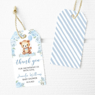 Blue teddy bear boy baby shower thank you tags