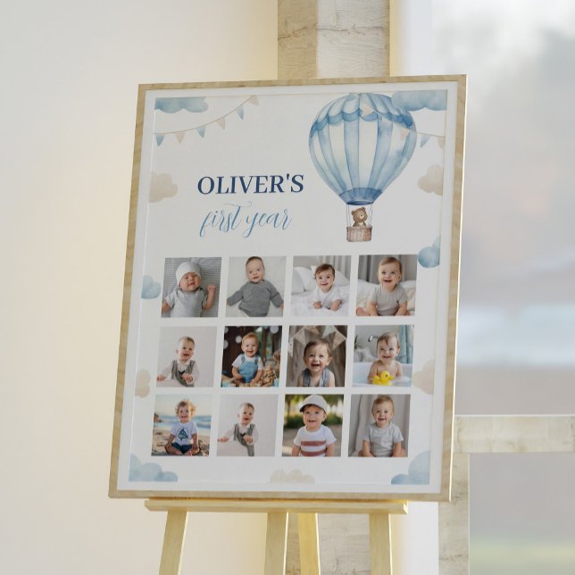 Blue Teddy Bear Boy Birthday Photo Milestone Sign (Creator Uploaded)