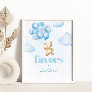 Blue teddy bear boy shower Favours sign