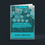 Blue Teddy Bear Buddies Word Cloud Card<br><div class="desc">This birthday greeting card cover design features an embedded word cloud in shades of blue featuring two Teddy Bears sitting on an arm chair. The embedded words are teddy bear, pals, bears, and buddies. Fill in the template field for the cover and inside greeting, remove the inside text for a...</div>
