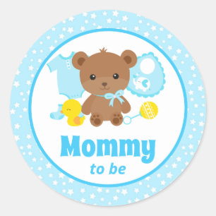 Blue Teddy Bear Clothes Baby Shower Mummy to Be Classic Round Sticker