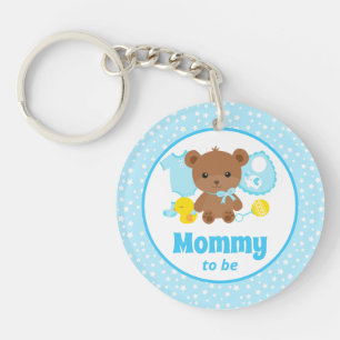 Blue Teddy Bear Clothes Baby Shower Mummy to Be Key Ring