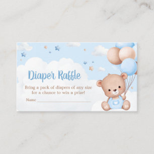 Blue Teddy Bear Clouds Baby Shower Diaper Raffle Enclosure Card