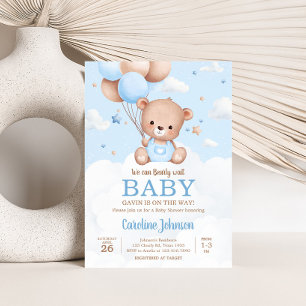 Blue Teddy Bear Clouds Balloon Baby Shower Invitation