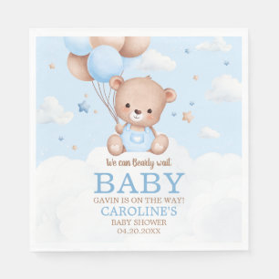 Blue Teddy Bear Clouds Balloon Baby Shower Napkin
