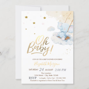 Blue Teddy Bear Clouds Invitation