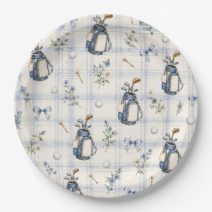 Blue Teddy Bear Country Club Golf Paper Plate