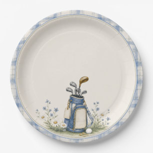 Blue Teddy Bear Country Club Golf Paper Plate