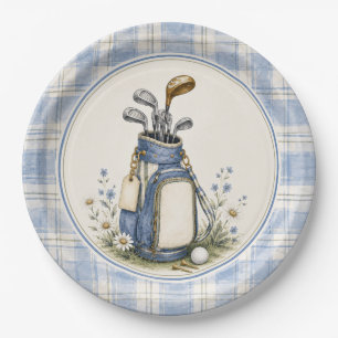 Blue Teddy Bear Country Club Golf Paper Plate