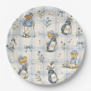 Blue Teddy Bear Country Club Golf Paper Plate