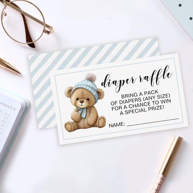 Blue teddy bear diaper raffle ticket cards (Creator Uploaded)