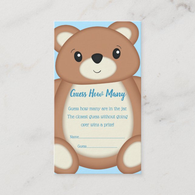 Blue Teddy Bear Guessing Game Enclosure Card (Front)