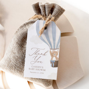 Blue Teddy Bear Hot Air Balloon Baby Shower Gift Tags
