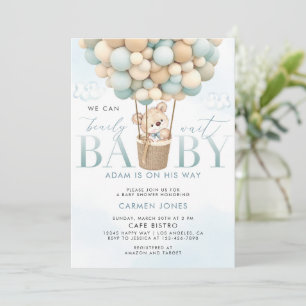 Blue Teddy Bear Hot Air Balloon Baby Shower Invite