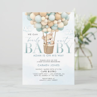 Blue Teddy Bear Hot Air Balloon Baby Shower Invite