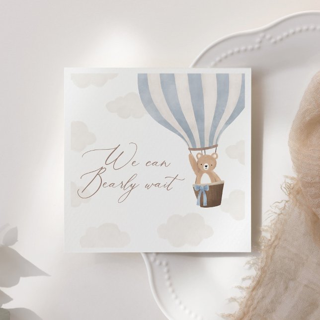 Blue Teddy Bear Hot Air Balloon Baby Shower Napkin (Creator Uploaded)