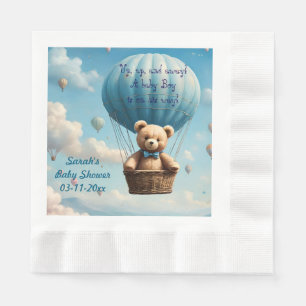 Blue Teddy Bear Hot Air Balloon Baby Shower Napkin