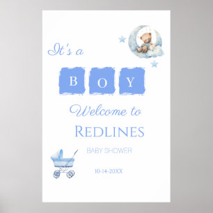 Blue Teddy Bear It’s a Boy Baby Shower Poster