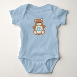 Blue Teddy Bear Little Brother Baby Bodysuit