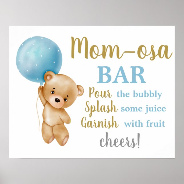 Blue Teddy Bear Momosa Bar Boy sign (Front)