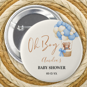 Blue Teddy Bear Oh Boy Balloon Baby Shower Party 6 Cm Round Badge
