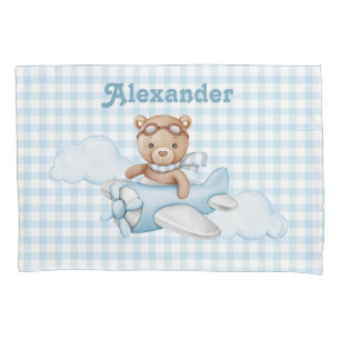 Blue Teddy Bear on plane Pillowcase