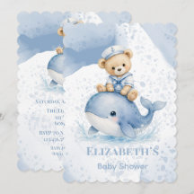 Blue Teddy Bear On Whale Boy Baby Shower