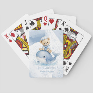 Blue Teddy Bear On Whale Boy Baby Shower Playing Cards