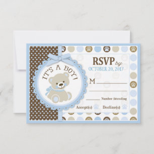 Blue Teddy Bear Polk Dots RSVP Card