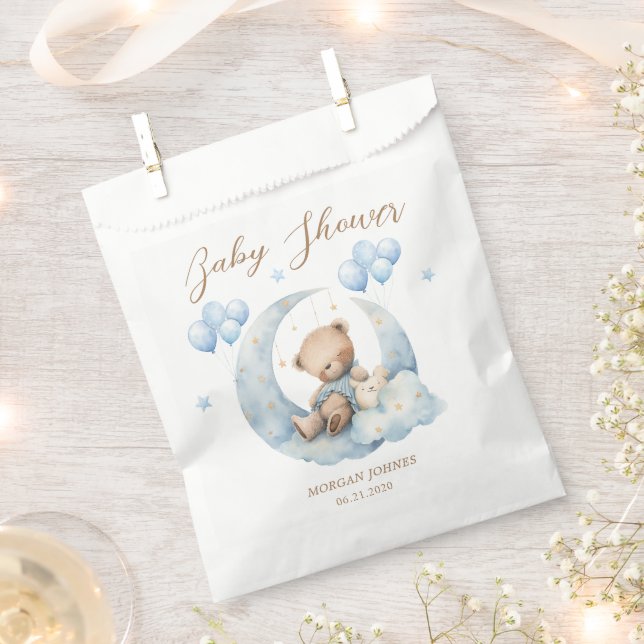 Blue Teddy Bear Stars Baby Shower Favour Bags (Clipped)
