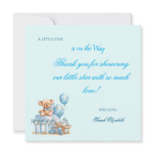Blue Teddy Bear Stars Boy Baby Shower Thank You