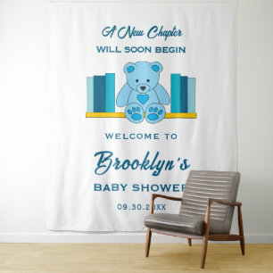Blue Teddy Bear Storybook Baby Shower Backdrop Tapestry