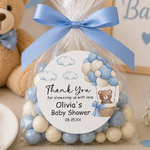Blue Teddy Bear Thank You Baby Shower Favour Classic Round Sticker