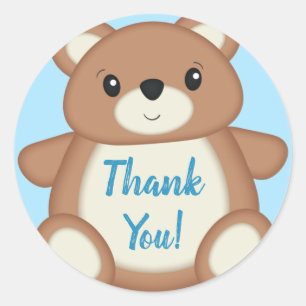 Blue Teddy Bear Thank You Classic Round Sticker