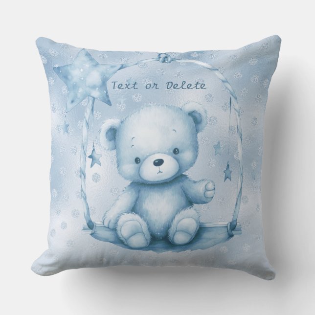 Blue Teddy Bear Throw Pillow (Front)