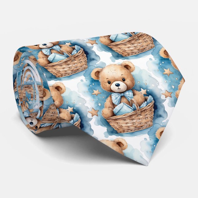 Blue Teddy Bear  Tie (Rolled)