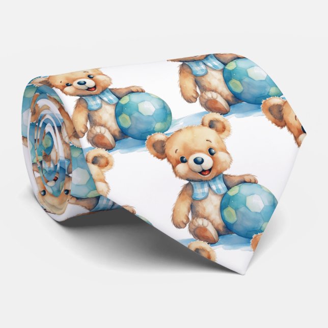 Blue Teddy Bear  Tie (Rolled)