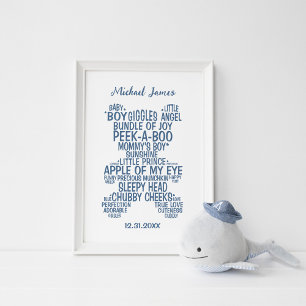 Blue Teddy Bear Typography Poster  (Matte)