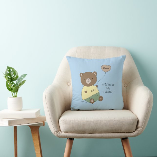 Blue Teddy Bear Valentine's Day Cushion (Chair)