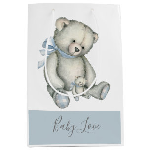 Blue Teddy Bear Vintage Watercolor Rustic  Medium Gift Bag