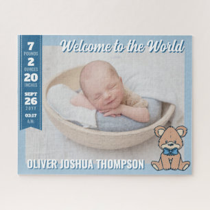 Blue Teddy Bear Welcome to the World Baby Boy Jigsaw Puzzle
