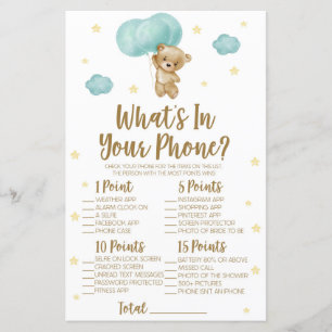 Blue Teddy Bear What's In Phone Baby Shower Game