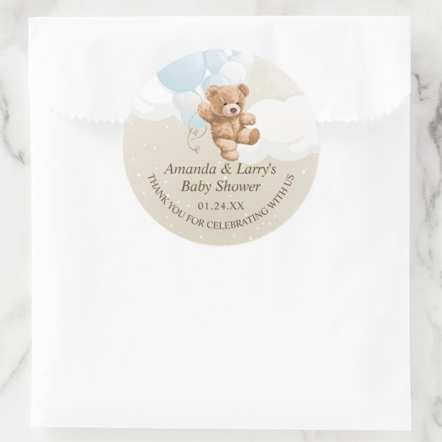 Blue Teddy Bear with Balloons Classic Round Sticker (Bag)