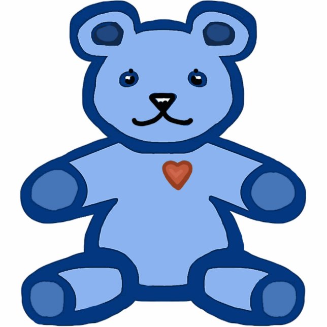 Blue teddy bear with red heart standing photo sculpture (Front)